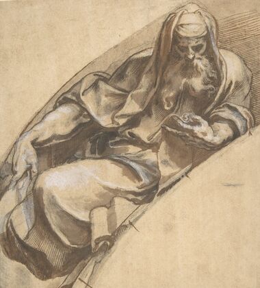 Seated, Bearded Man Holding a Banderole