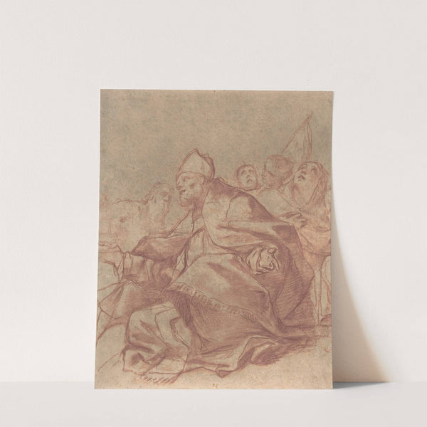 Seated Bishop with Arms Extended and Three Attendant Figures (1613–99) by Mattia Preti