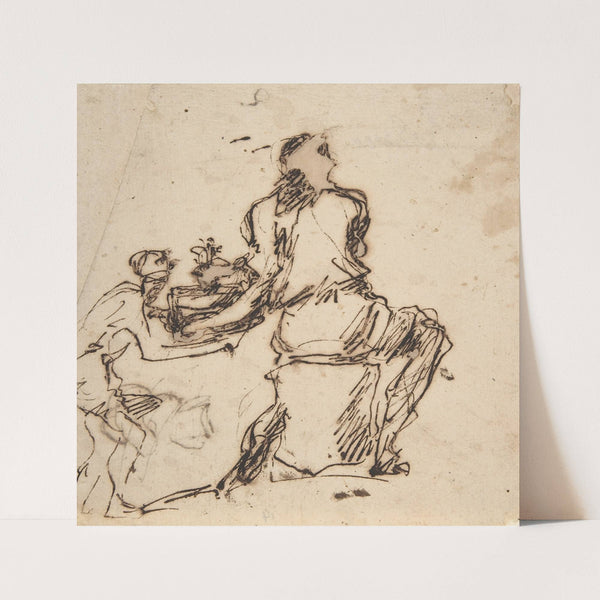 Seated Figure Receiving an Object Presented by a Smaller Figure by Domenico Gargiulo