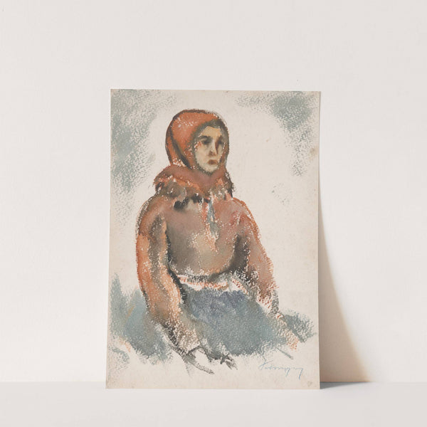 Seated Girl with a Red Woolen Scarf by Zolo Palugyay