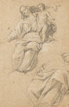 Seated Madonna, turned on the left and hanging the Christ standing with her left hand