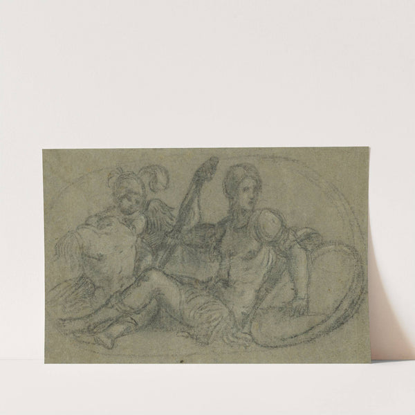 Seated Male Figure with Putto and Armor (1550) by Paris Bordone