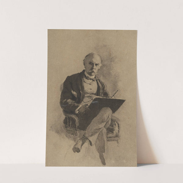 Seated man with white mustache, writing or painting item on his lap by Felix Octavius Carr Darley