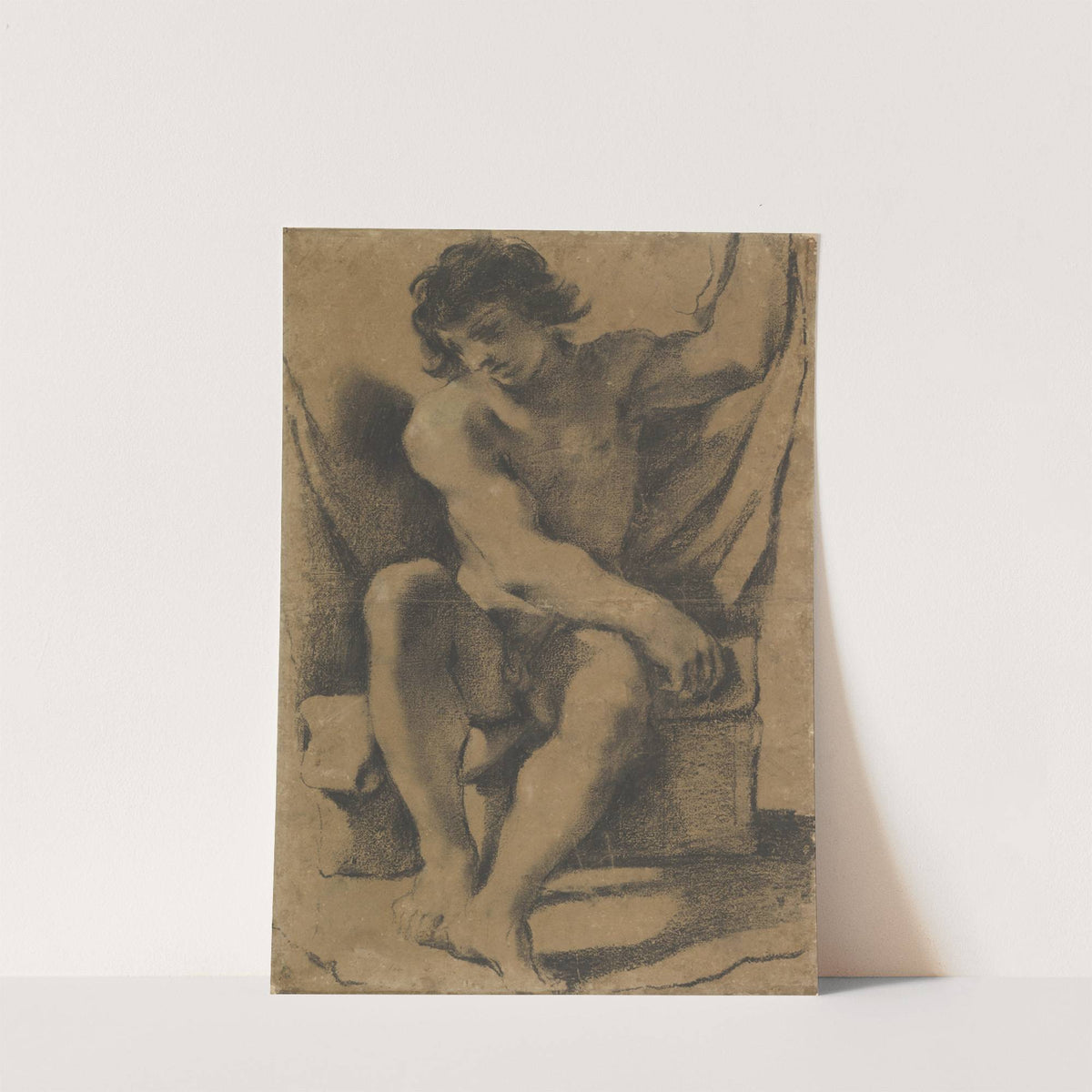 Seated Nude Young Man in Nearly Frontal View by Guercino