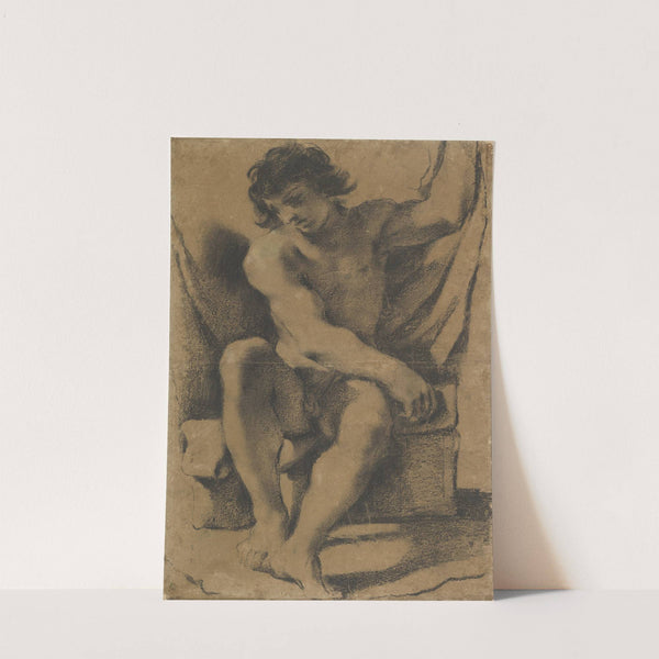 Seated Nude Young Man in Nearly Frontal View by Guercino