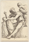Seated Soldier with Shield and Two Other Figures