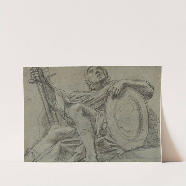 Seated Warrior Holding a Sword and Shield (recto) by Giacomo Cavedone