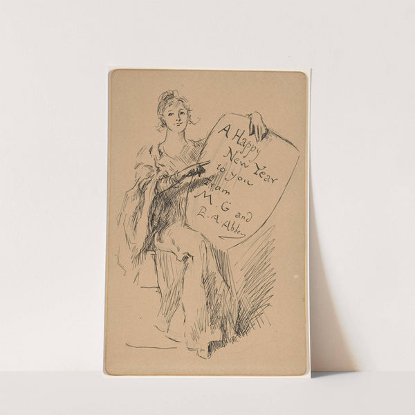 Seated Woman Holding a Shield; A Happy New Year to you from M. G. and E. A. Abbey (1890–1911) by Edwin Austin Abbey