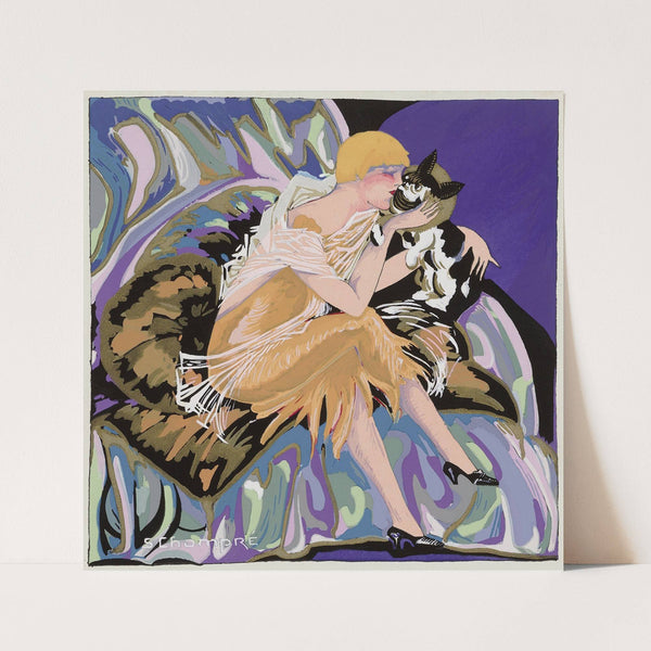 Seated woman with a cat (1926) by S. Chompré