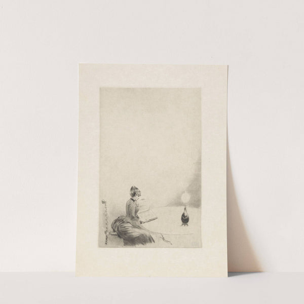 Seated woman with an album at a table by Henri Boutet