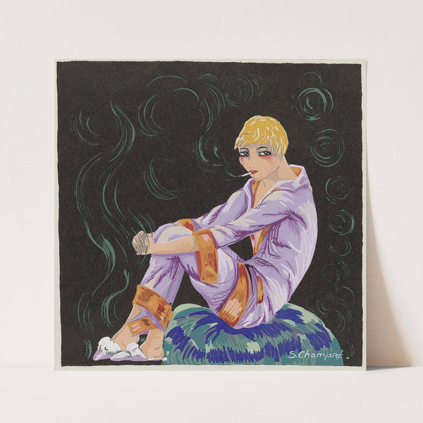 Seated woman with cigarette (1926) by S. Chompré