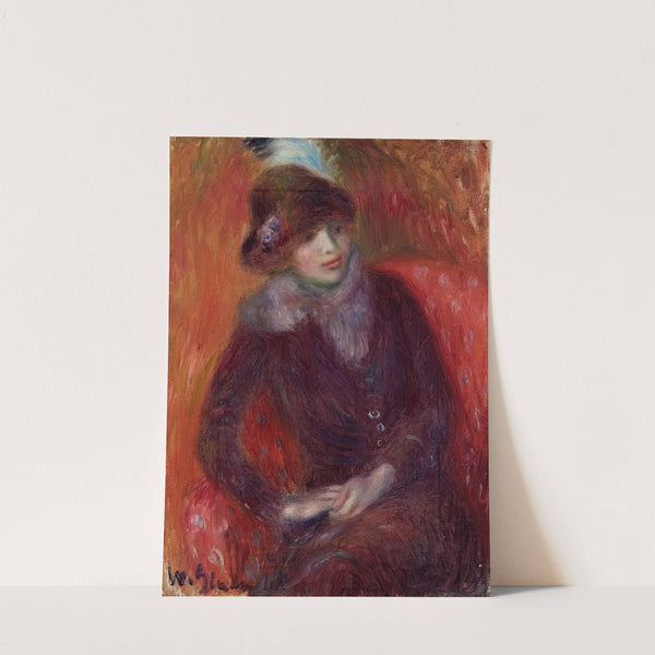 Seated Woman with Fur Neckpiece and Red Background by William James Glackens