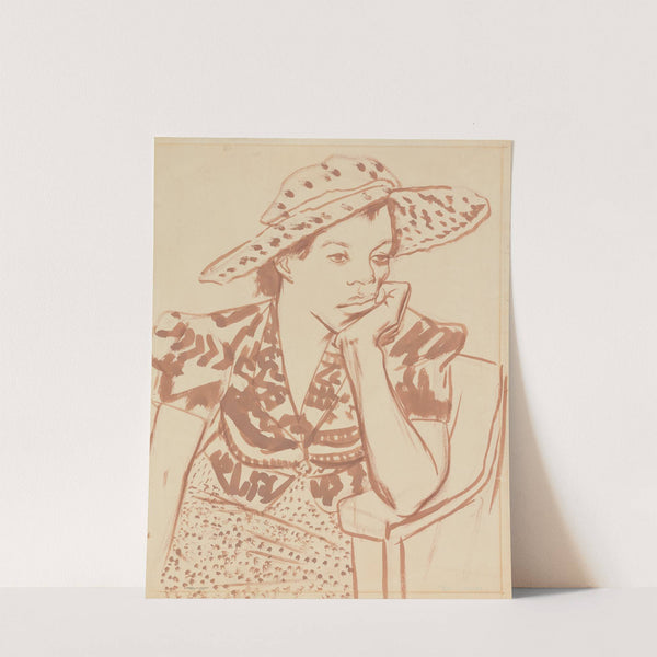 Seated woman with hat at Studio by Blanche Grambs