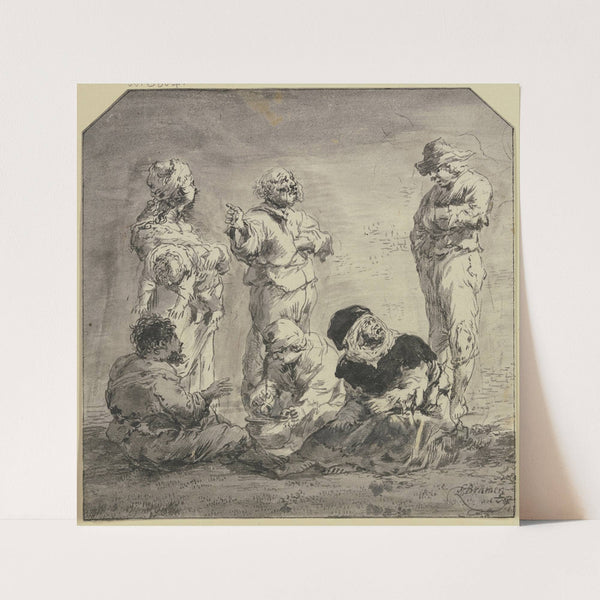 Sechs Bettler und Bettlerinnen um einen Topf mit Essen by Leonaert Bramer