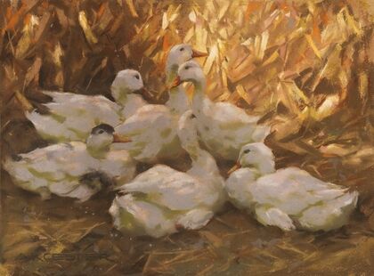 Sechs Enten im Stroh