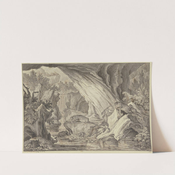 Sechs Fischotter in einer Felsenhöhle am Wasser (1736) by Johann Elias Ridinger