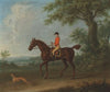 Sedbury, with jockey up, and a greyhound in an extensive wooded landscape, with two country houses beyond