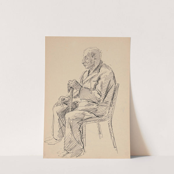 Sediaci starý muž s palicou by Ján Novák