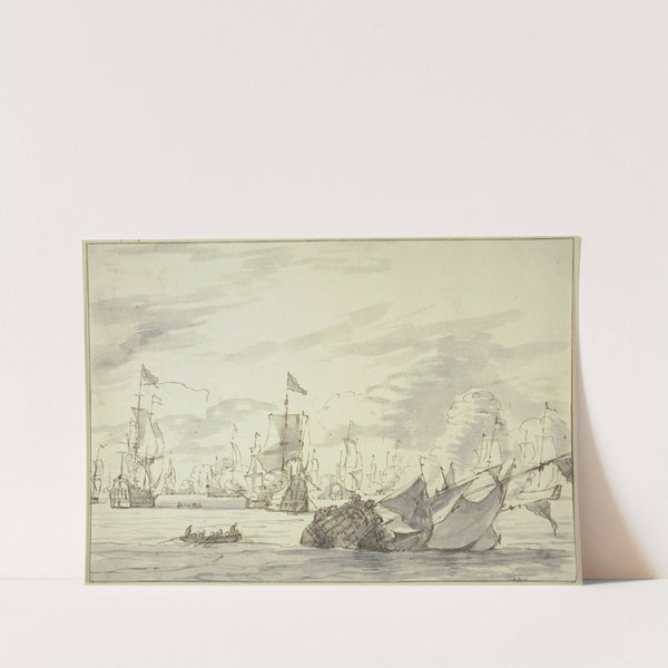 Seegefecht, vorne rechts ein sinkendes Schiff by Abraham Storck