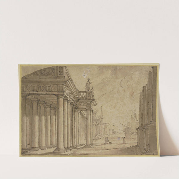 Seehafen, links eine Säulenhalle by Ottavio Viviani