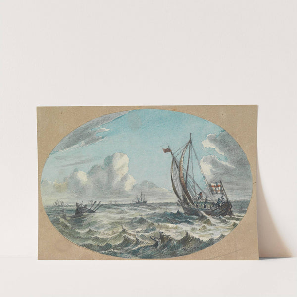 Seestück- Segel und Ruderboote auf bewegtem Meer (1858) by Ferdinand Keller