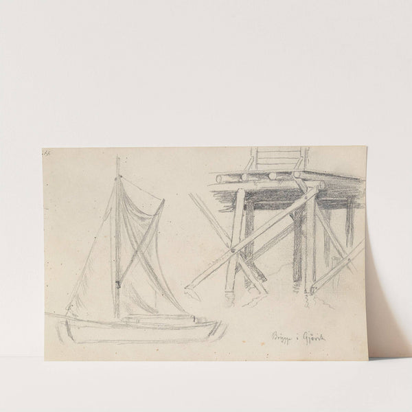 Seilbåt; brygge i Gjøvik by Hans Gude