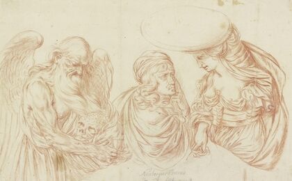 Selbstbildnis des Künstlers zwischen Chronos und Pallas Athene, für eine Wachsbossierung, heute im Museum August Kestner in Hannover