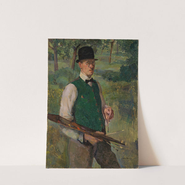 Selbstbildnis mit Palette im Freien by Arthur Grimm