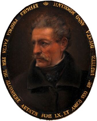 Selbstbildnis Theodore Alconiere mit Freundschaftwidmung an Dr. Vojtitz