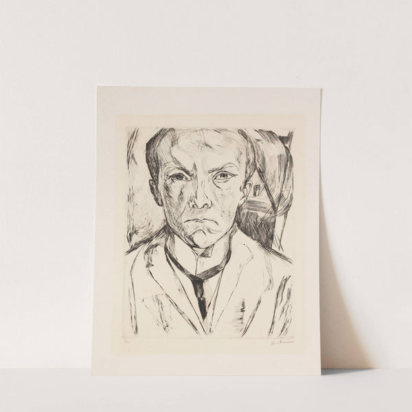 Selbstbildnis von vorn, im Hintergrund Hausgiebel (1918) by Max Beckmann