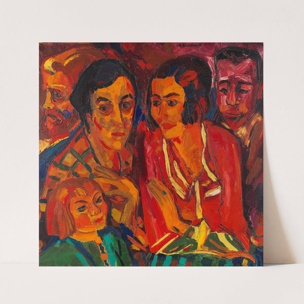 Selbstporträt mit Familie und Ehepaar Ruck (1924) by Peter August Böckstiegel