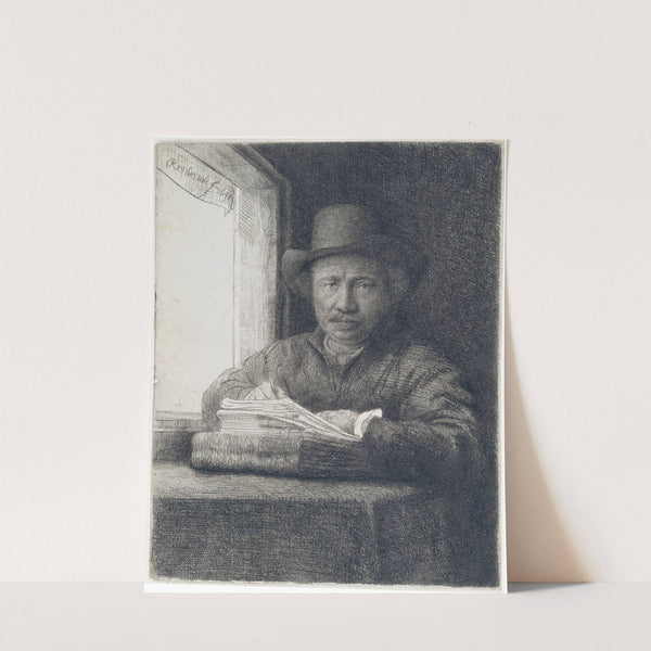 Self-Portrait etching at a window by Rembrandt van Rijn