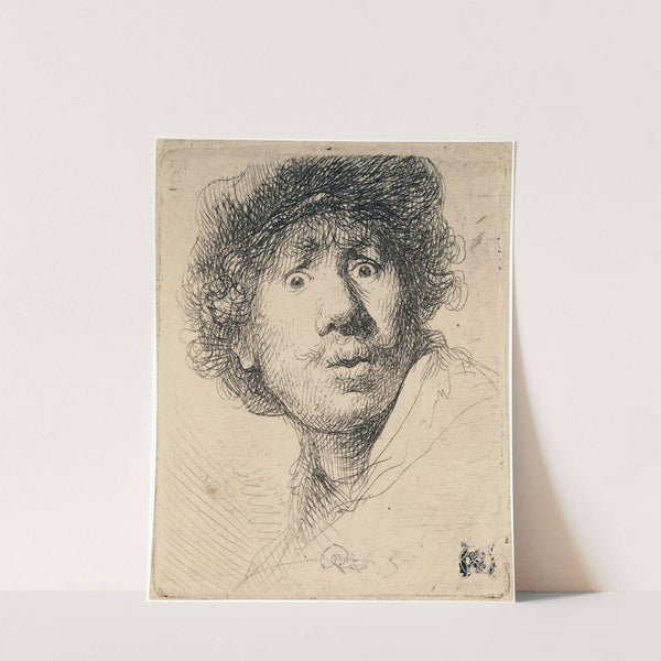 Self-Portrait in a Cap, wide-eyed and open-mouthed (1630) by Rembrandt van Rijn