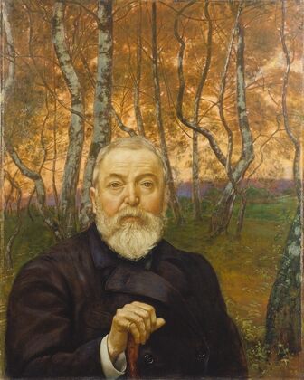 Self-Portrait in front of a Birch Forest
