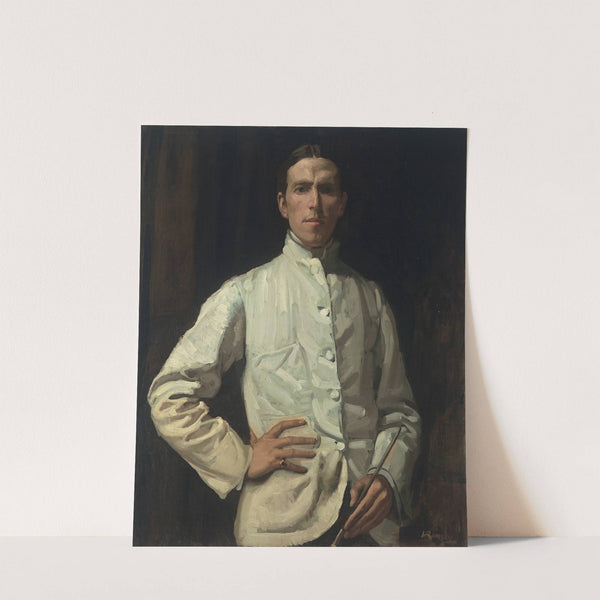 Self-portrait in white jacket by Hugh Ramsay