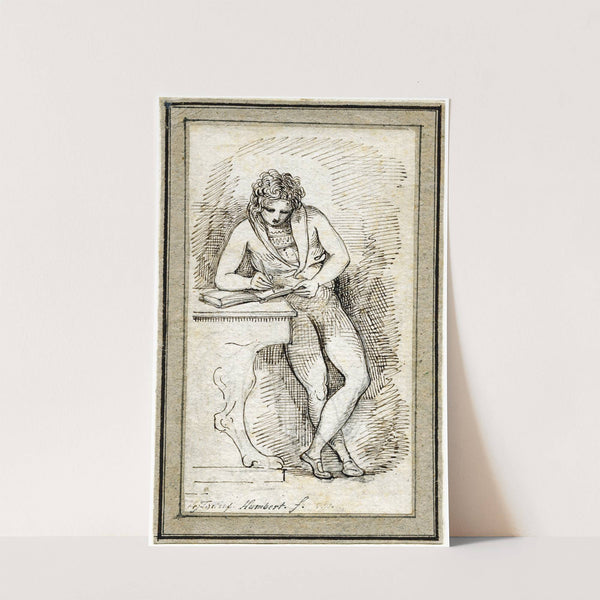 Self-portrait of the artist D.P.G. Humbert de Superville at a young age, leaning against a table and writing by David Humbert de Superville