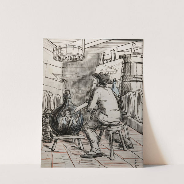 Self-portrait of the artist painting in the cellar (1901) by Jean-Baptiste Cariven