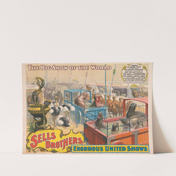 Sells Brothers enormous united shows. … Correct interior view of the great five continent menagerie … (1895) by Strobridge & Co. Lith.
