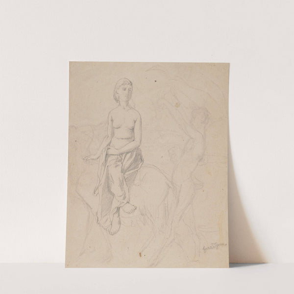 Semi-Naked Female Riding a Goat and a Faun next to Her (1860 - 1924) by Hans Thoma