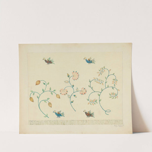 Set of Crewel Embroidered Bed Curtains by John Oster