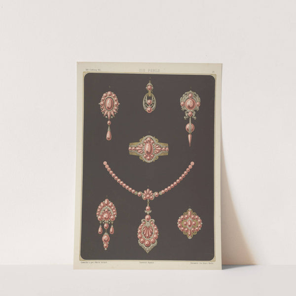 Seven Designs For Jewelry, Including Bracelets, Earrings, And Necklace With Pink Pearls. (1872 - 1873) by Martin Gerlach