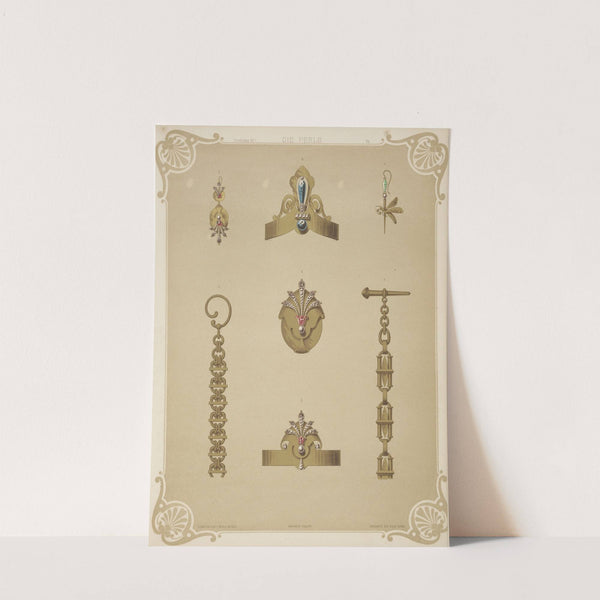 Seven Designs For Jewelry, Including Pointed Gold Armband With Blue Stones. (1872 - 1873) by Martin Gerlach