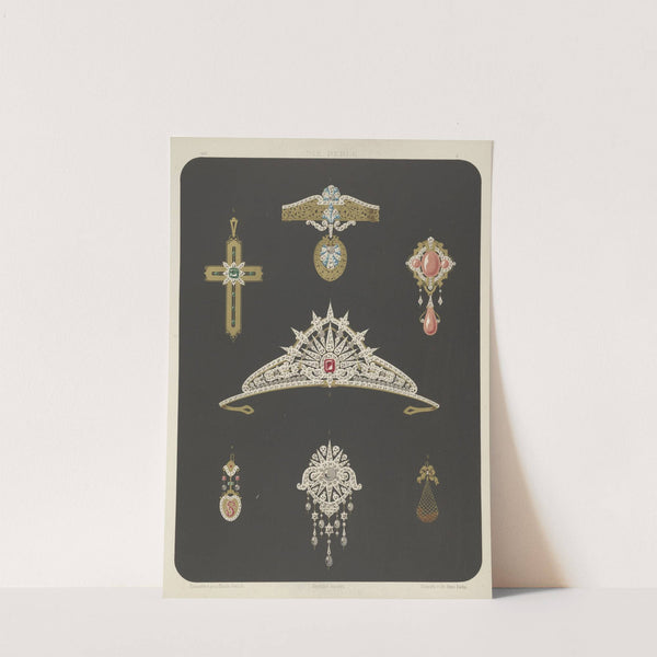 Seven Designs For Jewelry, Including Tiara With Red Stone. (1872 - 1873) by Martin Gerlach