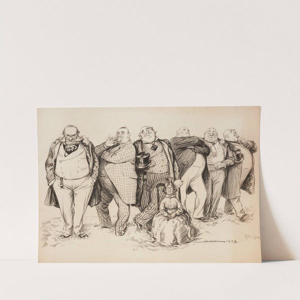 Several large men in suits stand behind a small older woman in a chair. (1904) by William Henry Walker