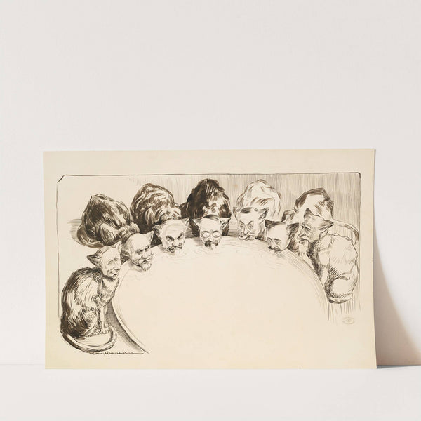 Several men depicted as cats, with Theodore Roosevelt at the center, lap at a giant bowl of milk. (1907) by William Henry Walker