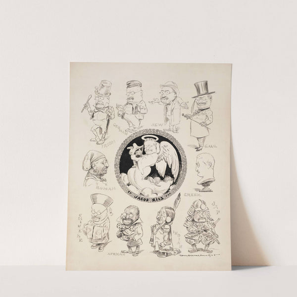 Several portraits of Theodore Roosevelt as several different ethnicities. In the center portrait, he is depicted as an angel. (1905) by William Henry Walker