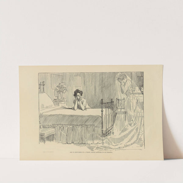 She is disturbed by a vision which appears to be herself (1900-1905) by Charles Dana Gibson