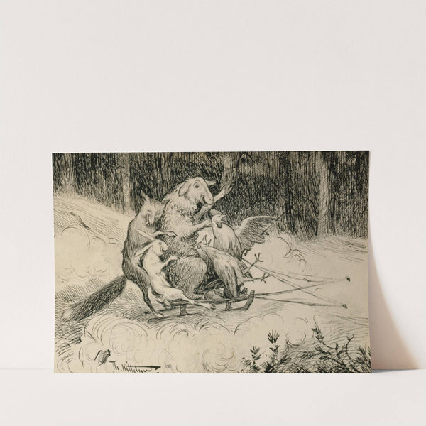 Sheep, fox, hare and chickens by Theodor Kittelsen
