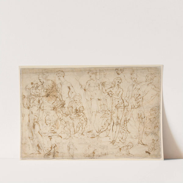 Sheet of Figure Studies and Ornamental Motifs by Vincenzo Tamagni
