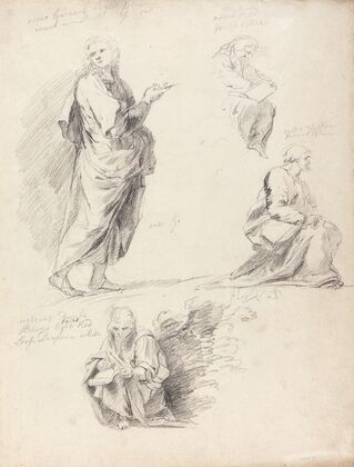 Sheet of Figure Studies from Raphael’s Disputation (with separate sheet bearing inscription)